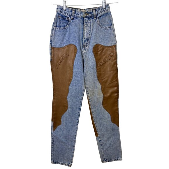 Traffic Denim - Vintage Traffic 5/6 High-Waisted Mom Denim Jeans With Vegan Leather Accents West